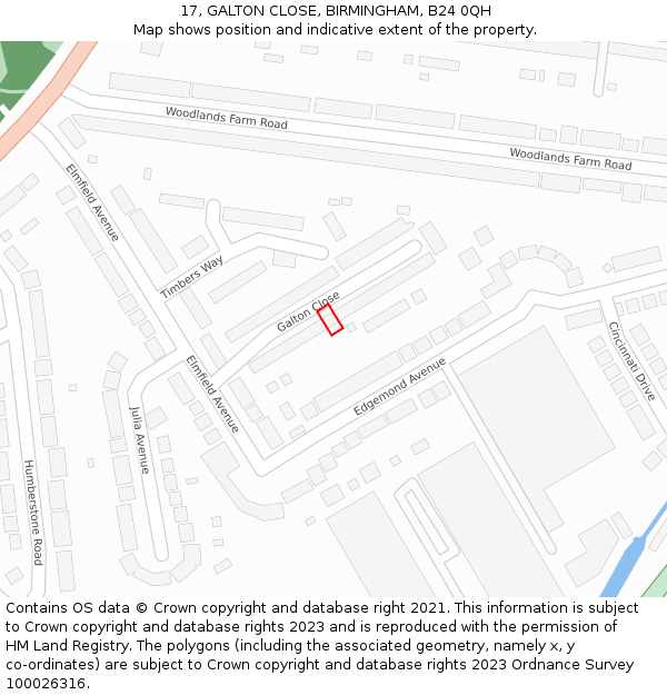 17, GALTON CLOSE, BIRMINGHAM, B24 0QH: Location map and indicative extent of plot