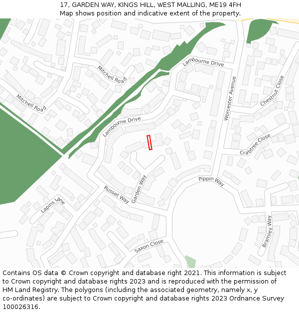 17, GARDEN WAY, KINGS HILL, WEST MALLING, ME19 4FH: Location map and indicative extent of plot