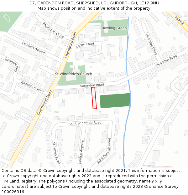 17, GARENDON ROAD, SHEPSHED, LOUGHBOROUGH, LE12 9NU: Location map and indicative extent of plot