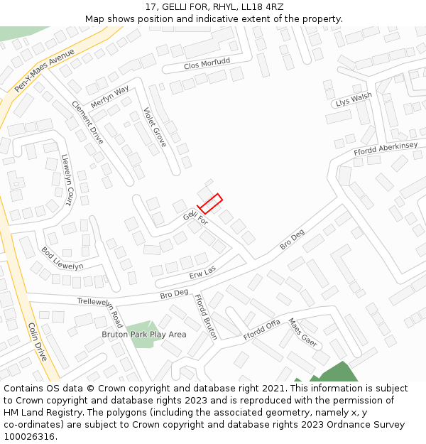 17, GELLI FOR, RHYL, LL18 4RZ: Location map and indicative extent of plot