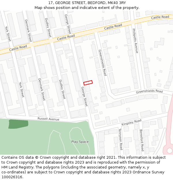 17, GEORGE STREET, BEDFORD, MK40 3RY: Location map and indicative extent of plot