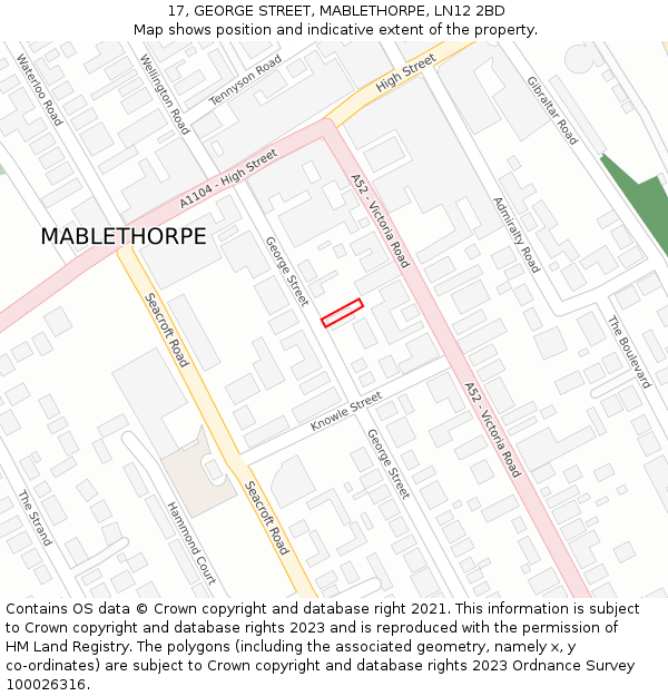 17, GEORGE STREET, MABLETHORPE, LN12 2BD: Location map and indicative extent of plot