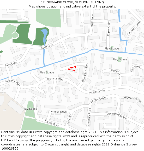17, GERVAISE CLOSE, SLOUGH, SL1 5NQ: Location map and indicative extent of plot