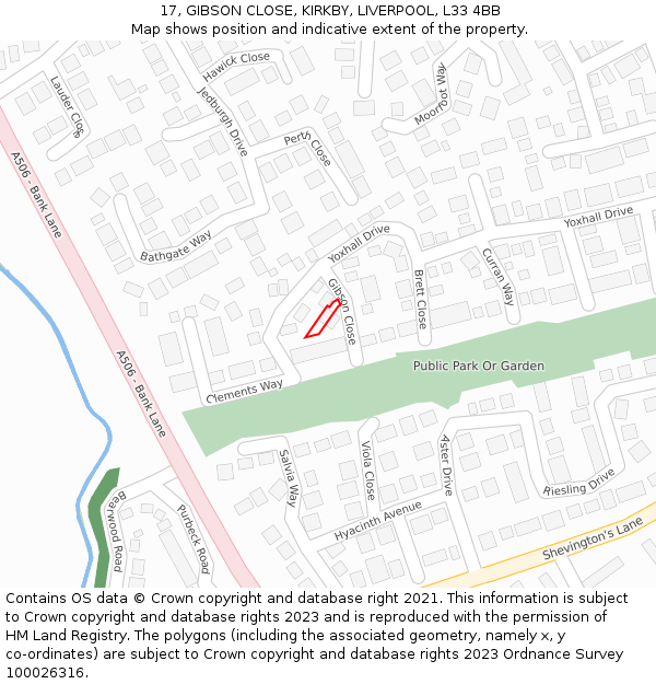 17, GIBSON CLOSE, KIRKBY, LIVERPOOL, L33 4BB: Location map and indicative extent of plot