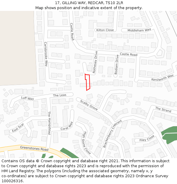 17, GILLING WAY, REDCAR, TS10 2LR: Location map and indicative extent of plot