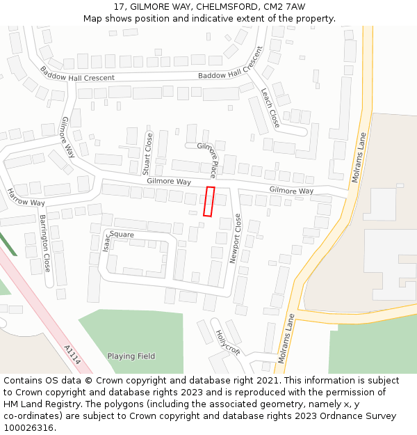 17, GILMORE WAY, CHELMSFORD, CM2 7AW: Location map and indicative extent of plot