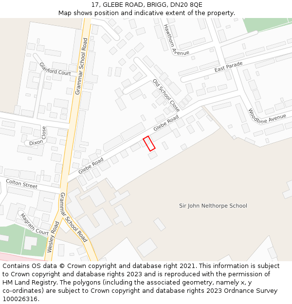 17, GLEBE ROAD, BRIGG, DN20 8QE: Location map and indicative extent of plot