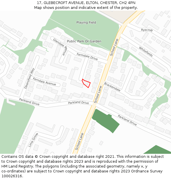 17, GLEBECROFT AVENUE, ELTON, CHESTER, CH2 4PN: Location map and indicative extent of plot