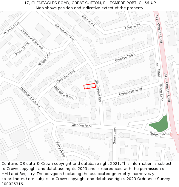 17, GLENEAGLES ROAD, GREAT SUTTON, ELLESMERE PORT, CH66 4JP: Location map and indicative extent of plot