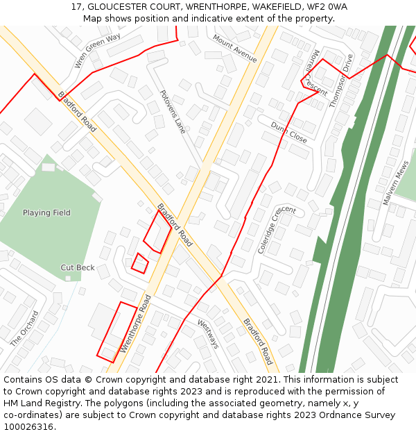 17, GLOUCESTER COURT, WRENTHORPE, WAKEFIELD, WF2 0WA: Location map and indicative extent of plot