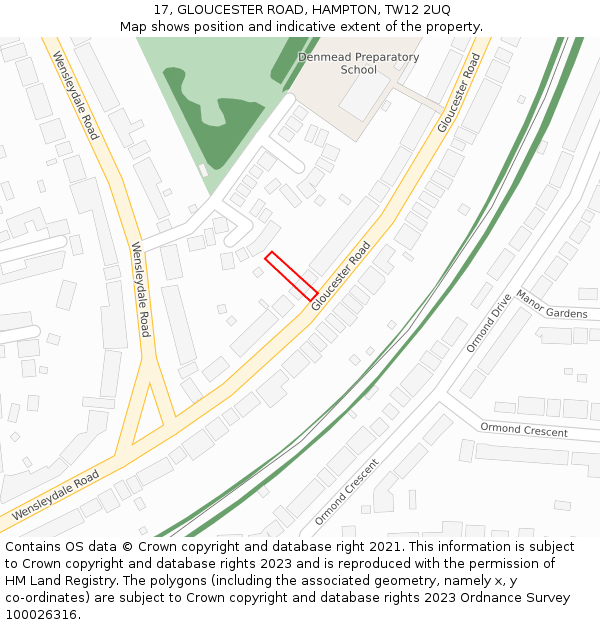 17, GLOUCESTER ROAD, HAMPTON, TW12 2UQ: Location map and indicative extent of plot