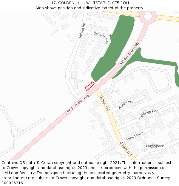 17, GOLDEN HILL, WHITSTABLE, CT5 1QH: Location map and indicative extent of plot