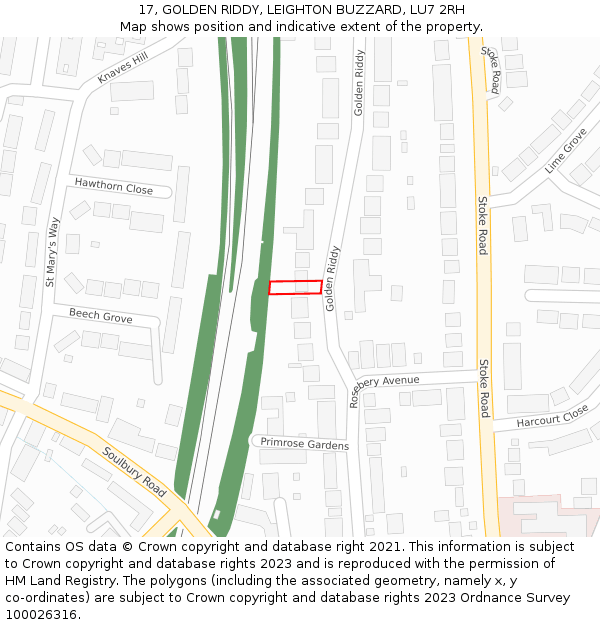 17, GOLDEN RIDDY, LEIGHTON BUZZARD, LU7 2RH: Location map and indicative extent of plot