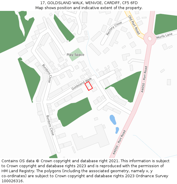17, GOLDSLAND WALK, WENVOE, CARDIFF, CF5 6FD: Location map and indicative extent of plot