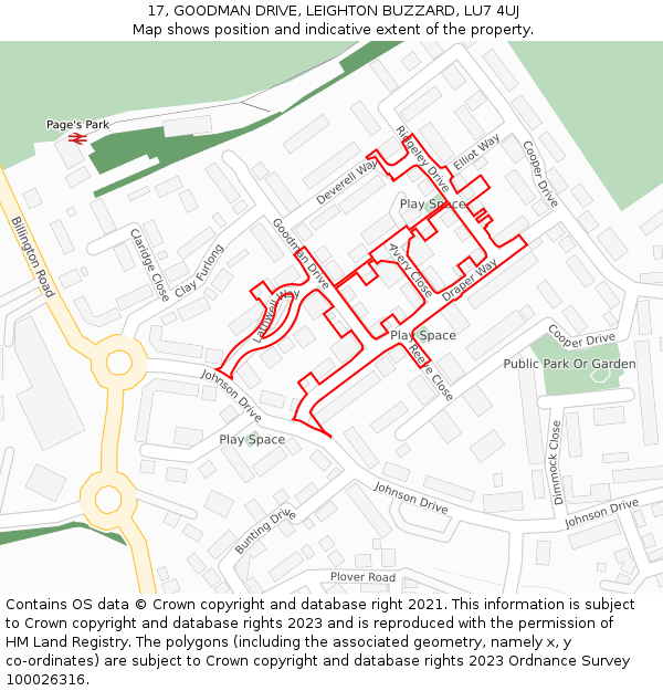 17, GOODMAN DRIVE, LEIGHTON BUZZARD, LU7 4UJ: Location map and indicative extent of plot