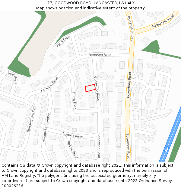 17, GOODWOOD ROAD, LANCASTER, LA1 4LX: Location map and indicative extent of plot