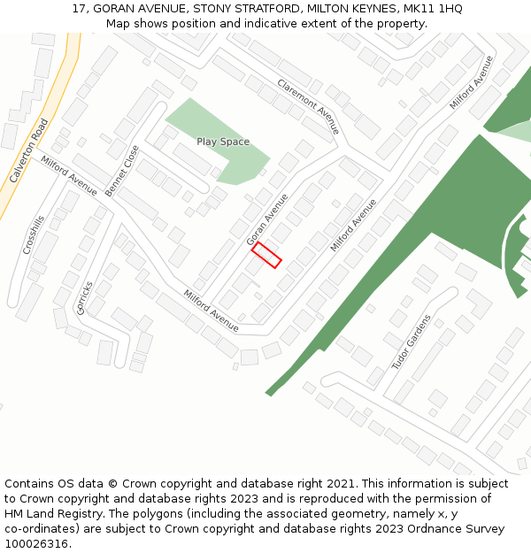 17, GORAN AVENUE, STONY STRATFORD, MILTON KEYNES, MK11 1HQ: Location map and indicative extent of plot