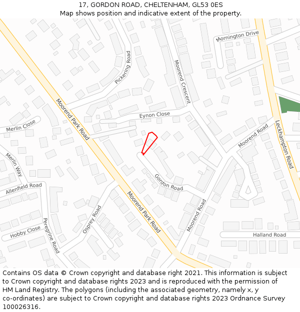 17, GORDON ROAD, CHELTENHAM, GL53 0ES: Location map and indicative extent of plot