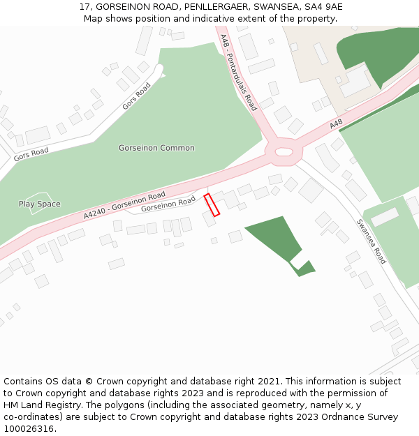 17, GORSEINON ROAD, PENLLERGAER, SWANSEA, SA4 9AE: Location map and indicative extent of plot