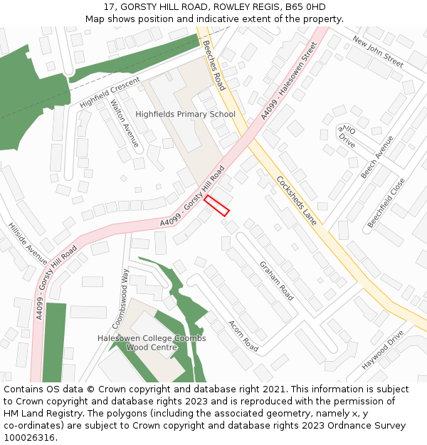 17, GORSTY HILL ROAD, ROWLEY REGIS, B65 0HD: Location map and indicative extent of plot