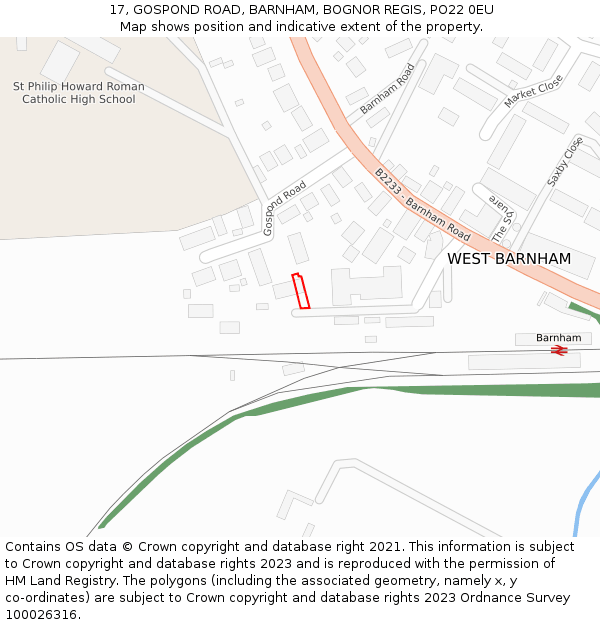 17, GOSPOND ROAD, BARNHAM, BOGNOR REGIS, PO22 0EU: Location map and indicative extent of plot