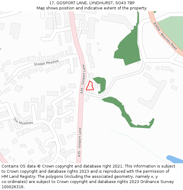 17, GOSPORT LANE, LYNDHURST, SO43 7BP: Location map and indicative extent of plot