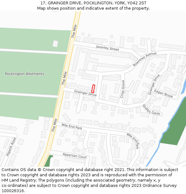 17, GRAINGER DRIVE, POCKLINGTON, YORK, YO42 2ST: Location map and indicative extent of plot