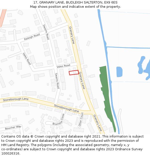 17, GRANARY LANE, BUDLEIGH SALTERTON, EX9 6ES: Location map and indicative extent of plot