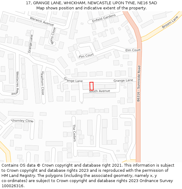 17, GRANGE LANE, WHICKHAM, NEWCASTLE UPON TYNE, NE16 5AD: Location map and indicative extent of plot