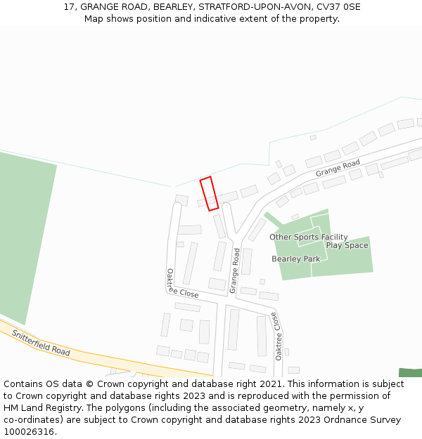 17, GRANGE ROAD, BEARLEY, STRATFORD-UPON-AVON, CV37 0SE: Location map and indicative extent of plot