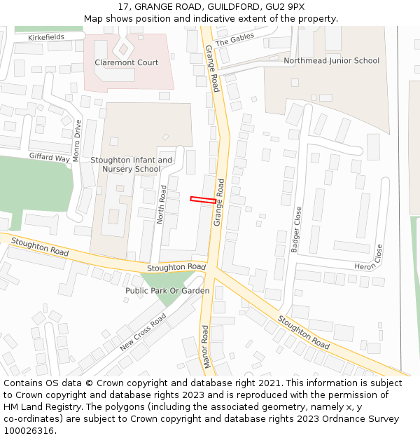 17, GRANGE ROAD, GUILDFORD, GU2 9PX: Location map and indicative extent of plot