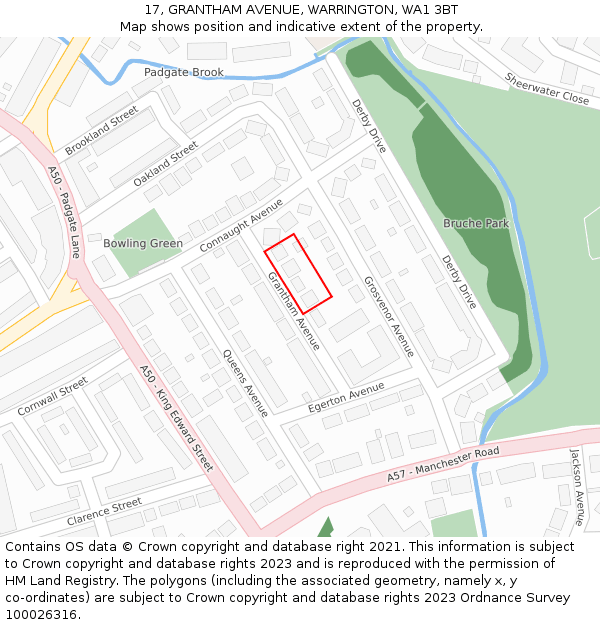 17, GRANTHAM AVENUE, WARRINGTON, WA1 3BT: Location map and indicative extent of plot