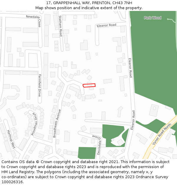 17, GRAPPENHALL WAY, PRENTON, CH43 7NH: Location map and indicative extent of plot