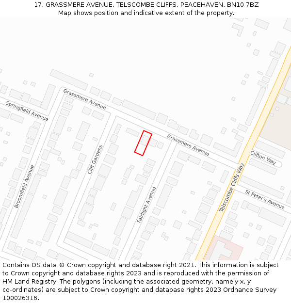 17, GRASSMERE AVENUE, TELSCOMBE CLIFFS, PEACEHAVEN, BN10 7BZ: Location map and indicative extent of plot