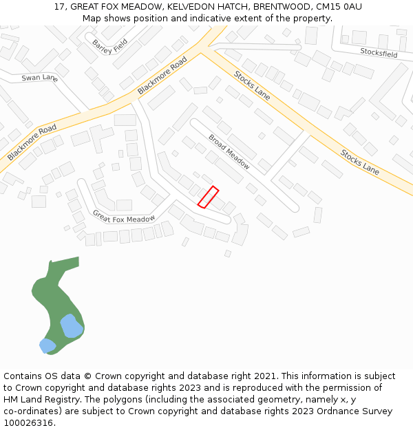 17, GREAT FOX MEADOW, KELVEDON HATCH, BRENTWOOD, CM15 0AU: Location map and indicative extent of plot