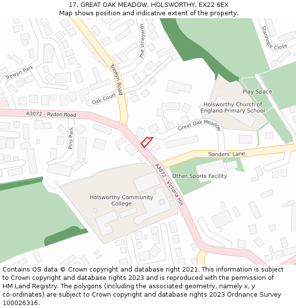 17, GREAT OAK MEADOW, HOLSWORTHY, EX22 6EX: Location map and indicative extent of plot