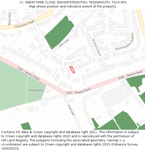 17, GREAT PARK CLOSE, BISHOPSTEIGNTON, TEIGNMOUTH, TQ14 9FD: Location map and indicative extent of plot