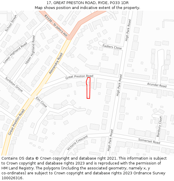 17, GREAT PRESTON ROAD, RYDE, PO33 1DR: Location map and indicative extent of plot