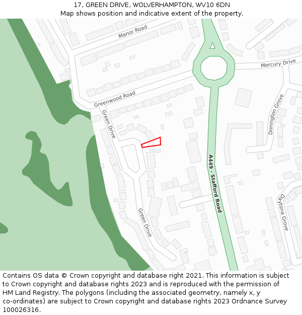 17, GREEN DRIVE, WOLVERHAMPTON, WV10 6DN: Location map and indicative extent of plot