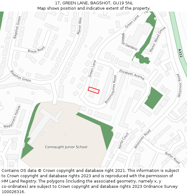 17, GREEN LANE, BAGSHOT, GU19 5NL: Location map and indicative extent of plot