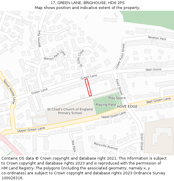 17, GREEN LANE, BRIGHOUSE, HD6 2PS: Location map and indicative extent of plot