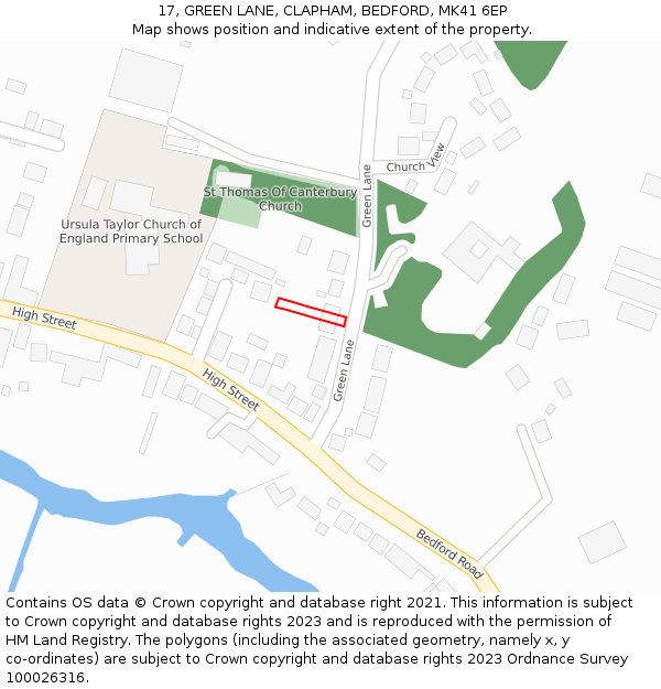 17, GREEN LANE, CLAPHAM, BEDFORD, MK41 6EP: Location map and indicative extent of plot