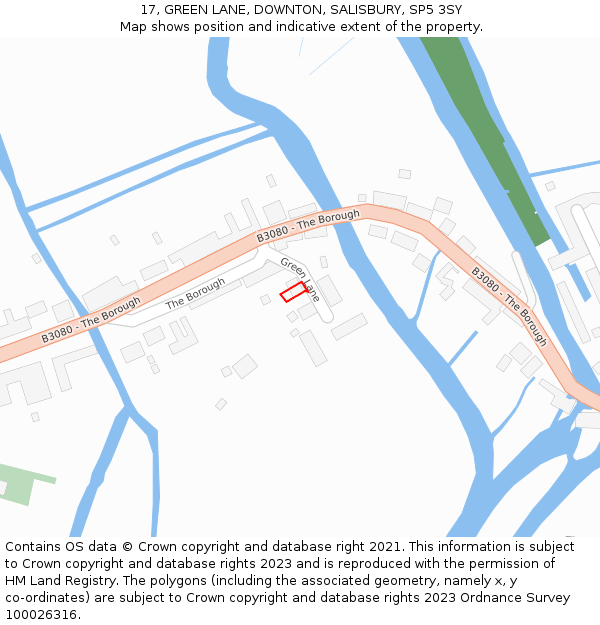 17, GREEN LANE, DOWNTON, SALISBURY, SP5 3SY: Location map and indicative extent of plot
