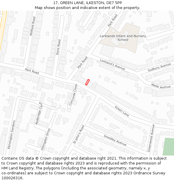 17, GREEN LANE, ILKESTON, DE7 5PP: Location map and indicative extent of plot