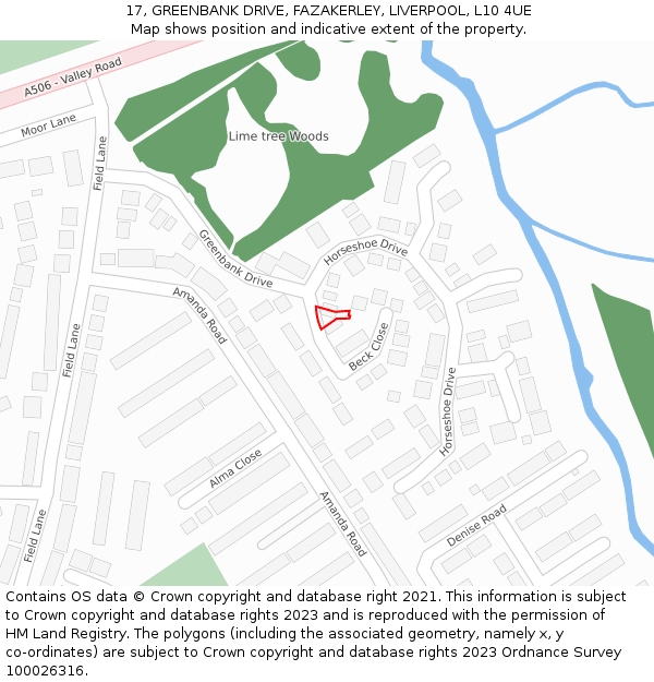 17, GREENBANK DRIVE, FAZAKERLEY, LIVERPOOL, L10 4UE: Location map and indicative extent of plot