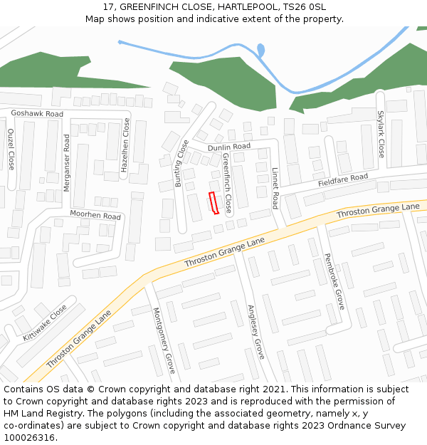 17, GREENFINCH CLOSE, HARTLEPOOL, TS26 0SL: Location map and indicative extent of plot