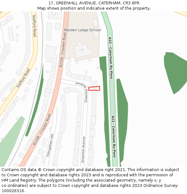 17, GREENHILL AVENUE, CATERHAM, CR3 6PR: Location map and indicative extent of plot