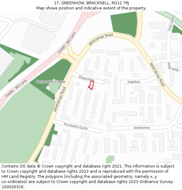 17, GREENHOW, BRACKNELL, RG12 7RJ: Location map and indicative extent of plot
