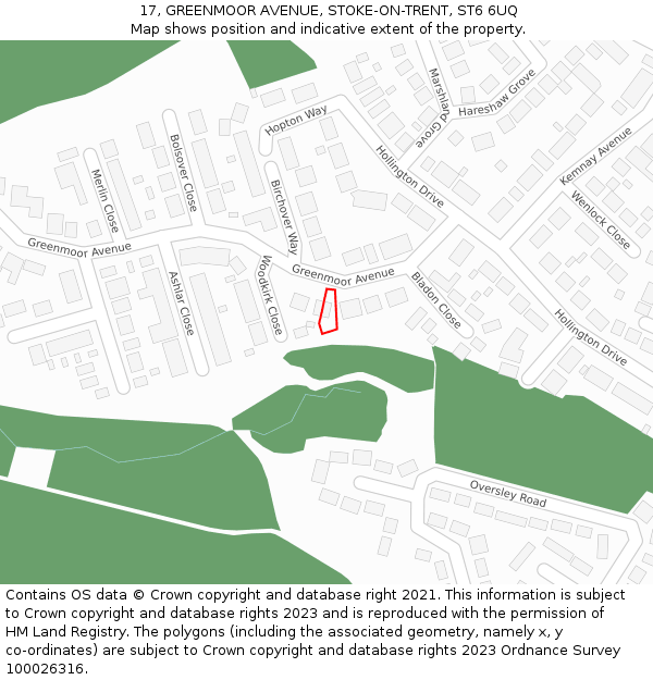 17, GREENMOOR AVENUE, STOKE-ON-TRENT, ST6 6UQ: Location map and indicative extent of plot