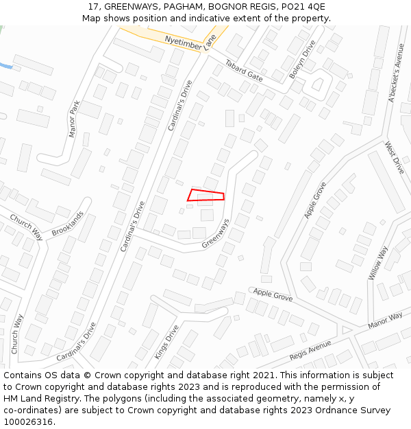 17, GREENWAYS, PAGHAM, BOGNOR REGIS, PO21 4QE: Location map and indicative extent of plot